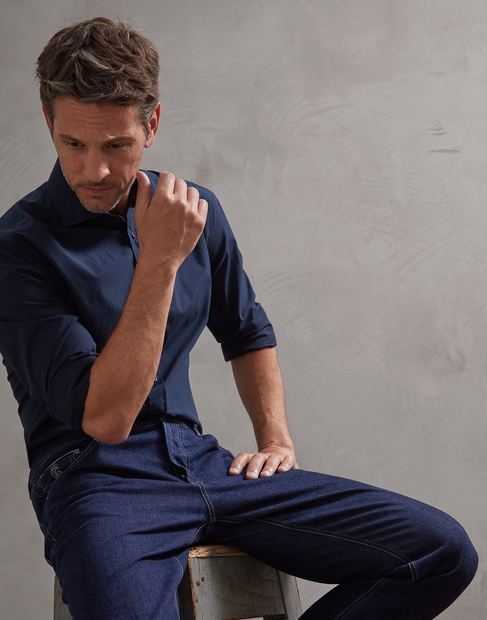 French Collar Shirt Navy Blue Man 4 - Brunello Cucinelli