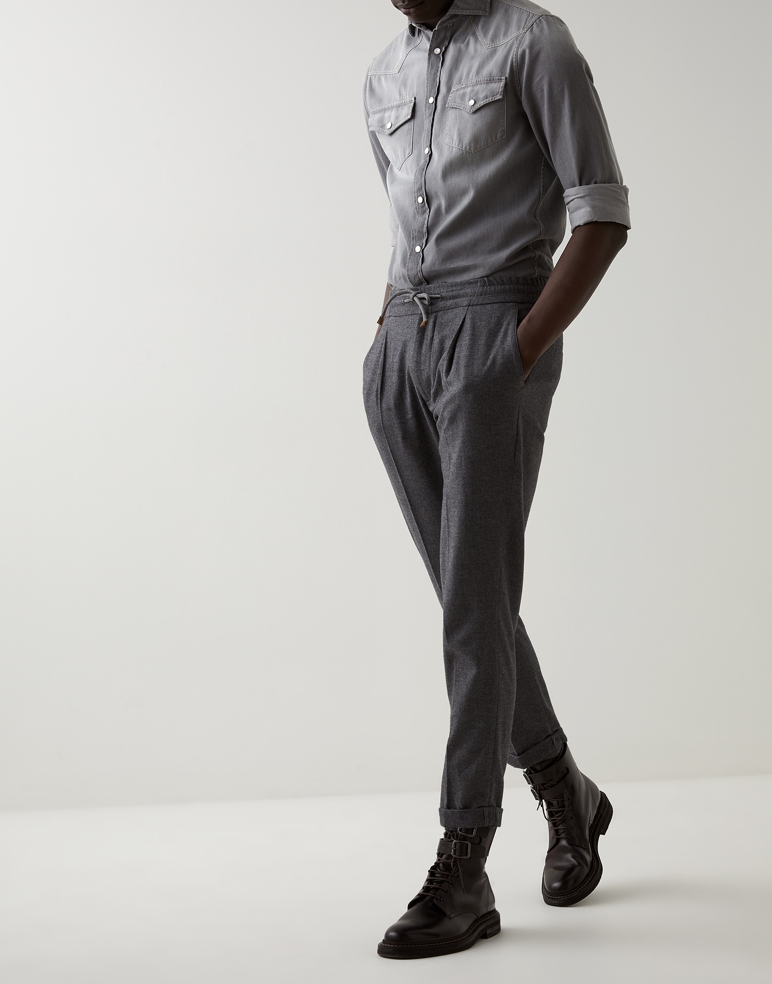 Trousers with drawstring Grey Man - Brunello Cucinelli