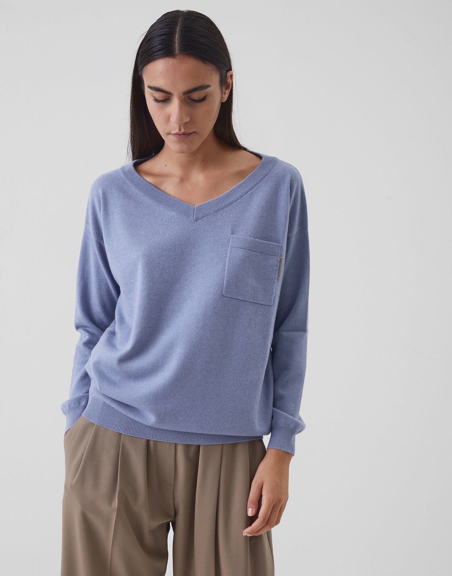 Scoop Neck Sky Blue Woman 1 - Brunello Cucinelli