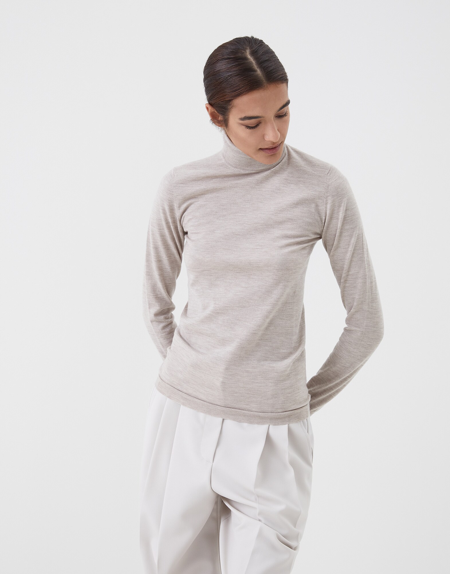 High Neck Sweater Desert Woman 0 - Brunello Cucinelli