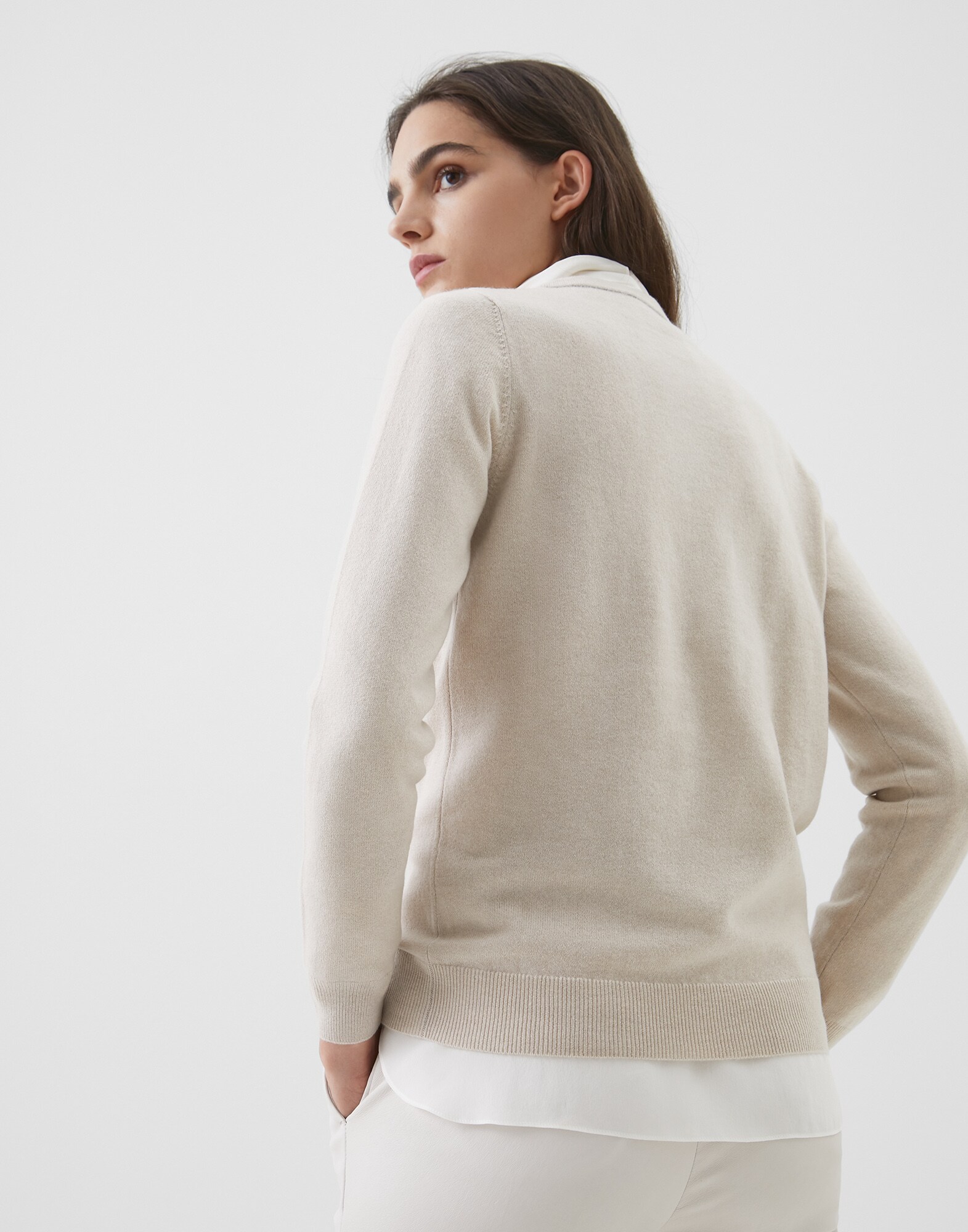 Crewneck Sweater Beige Woman 2 - Brunello Cucinelli