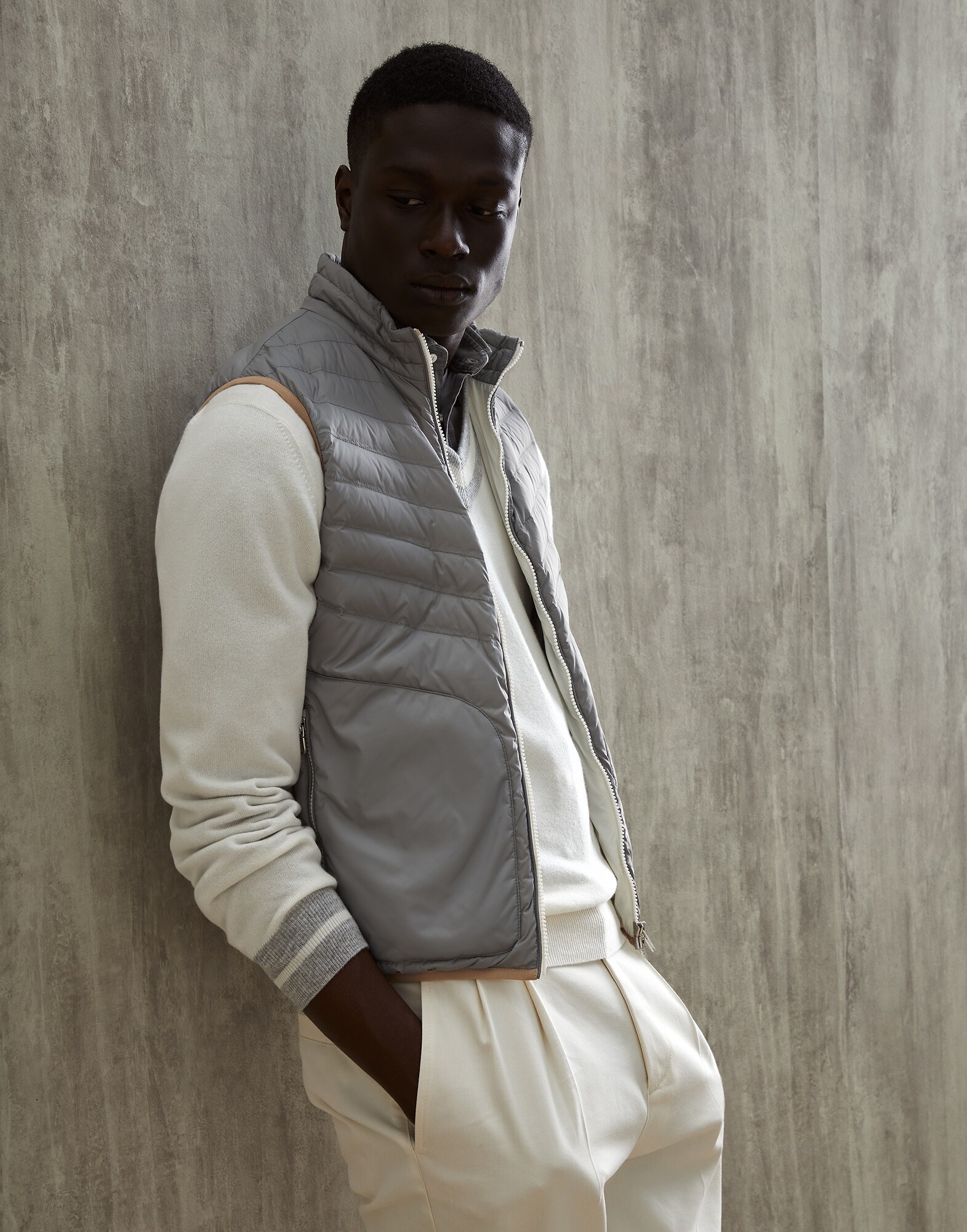 Nylon down vest Medium Grey Man - Brunello Cucinelli