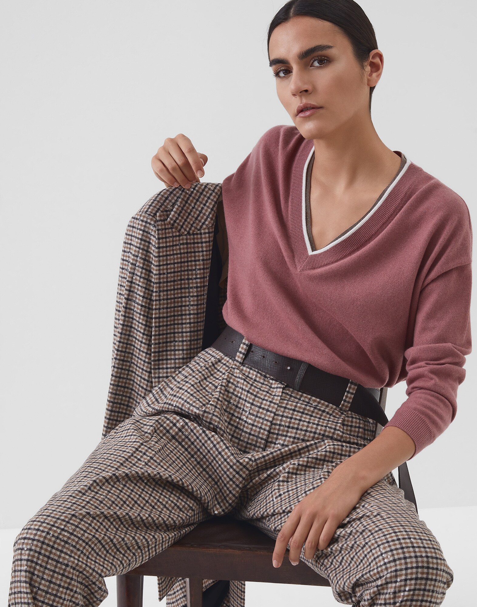 V-neck Sweater Pink Woman 4 - Brunello Cucinelli