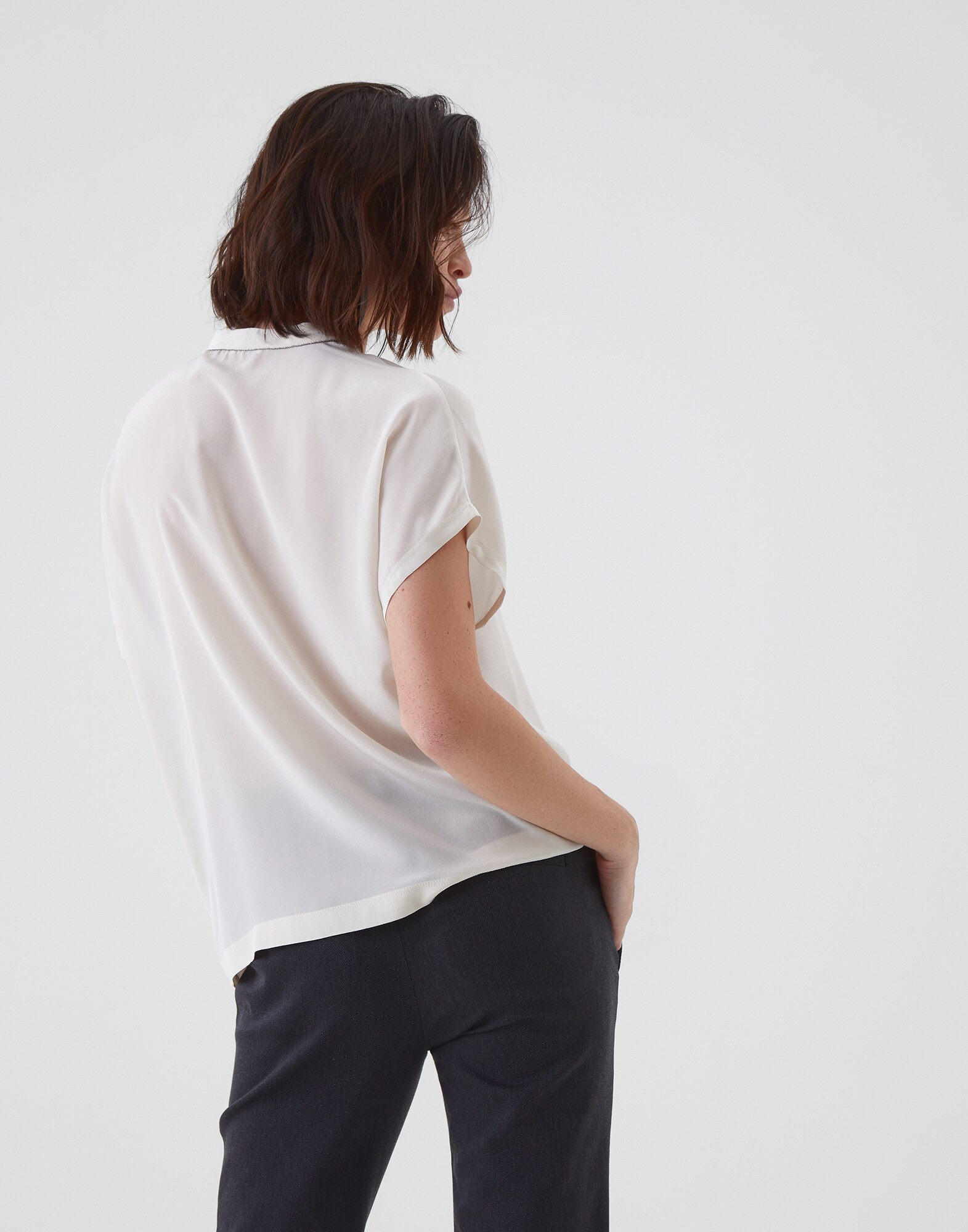 Short Sleeve T-Shirt Vanilla Woman 1 - Brunello Cucinelli
