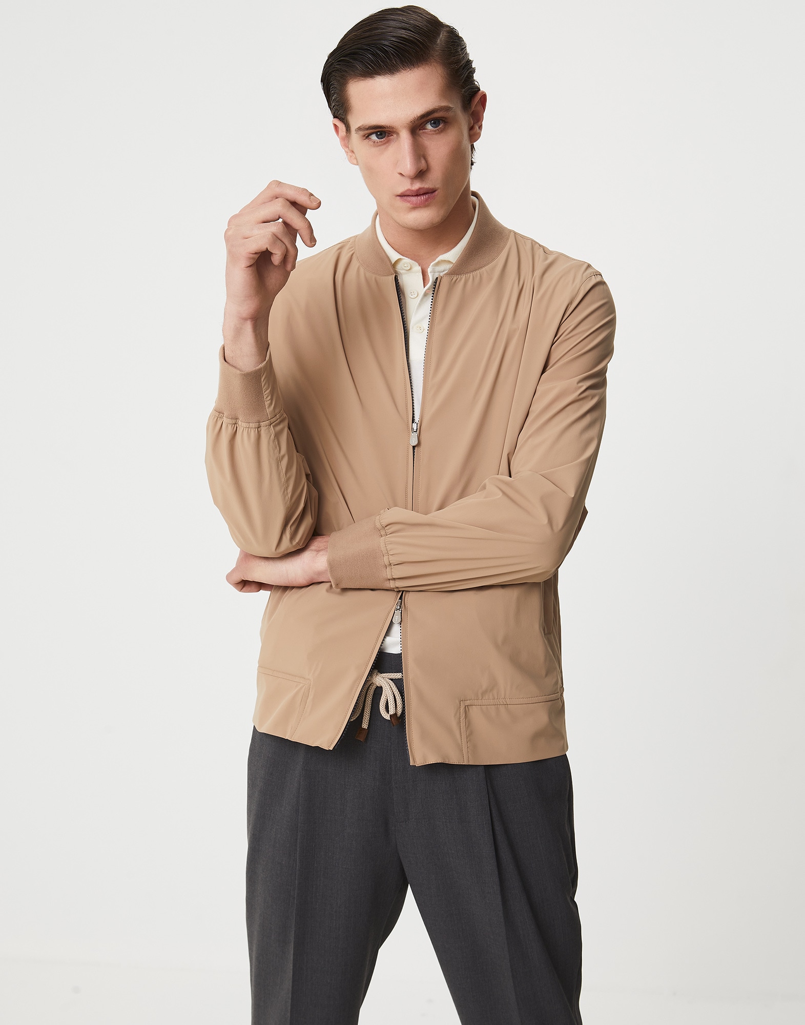Water-resistant bomber jacket Light Brown Man - Brunello Cucinelli