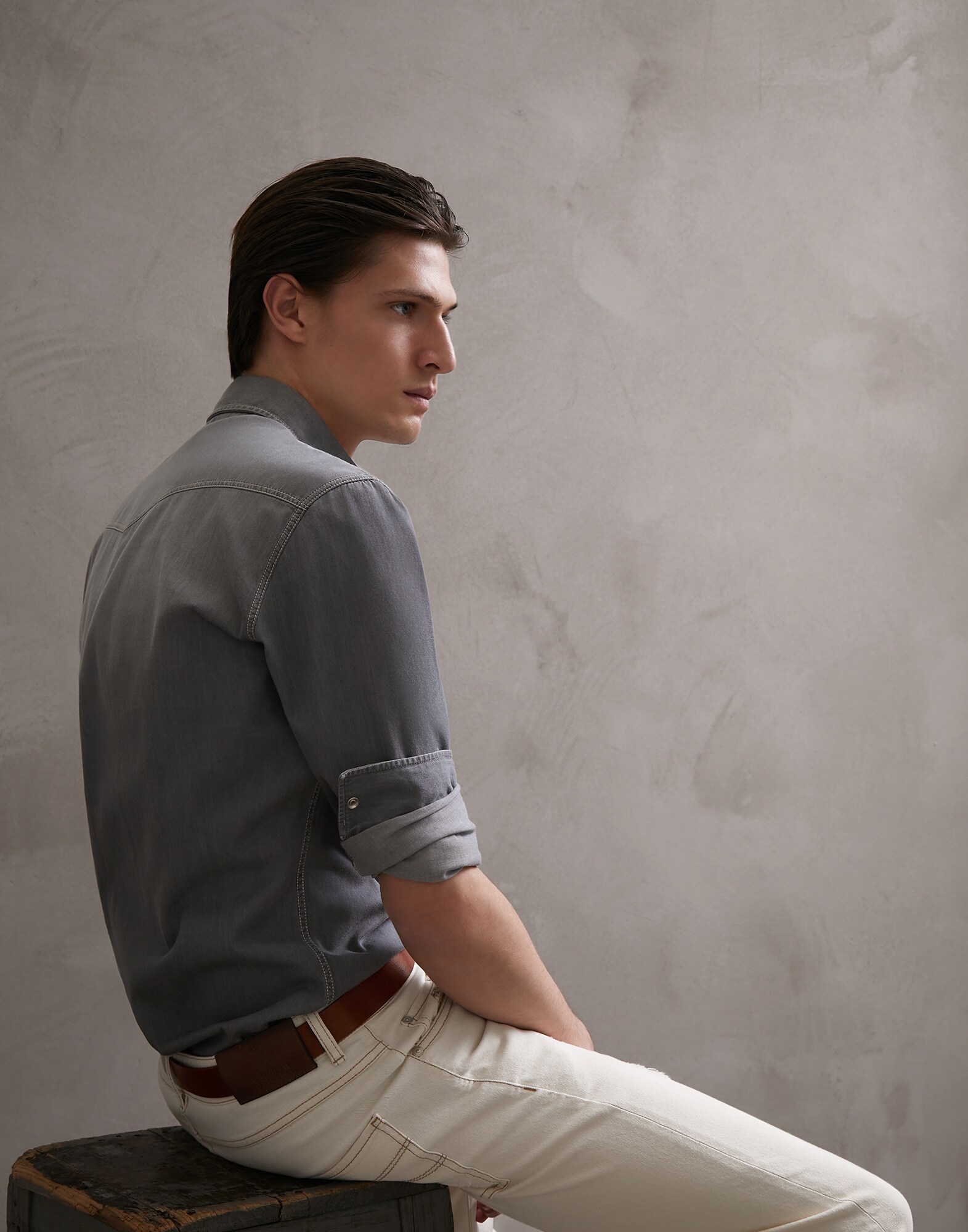 Casual Shirt Grey Denim Man 0 - Brunello Cucinelli