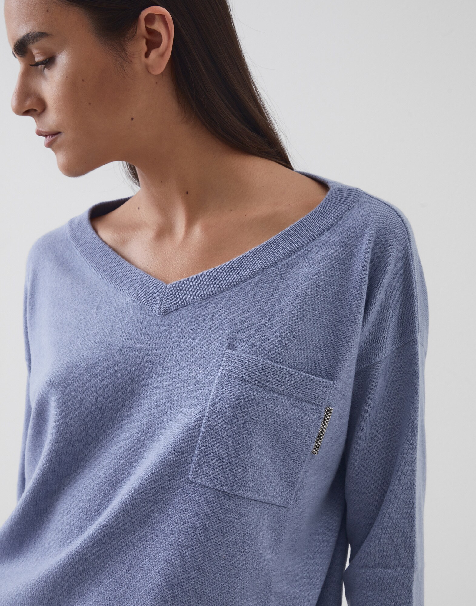 Scoop Neck Sky Blue Woman 3 - Brunello Cucinelli