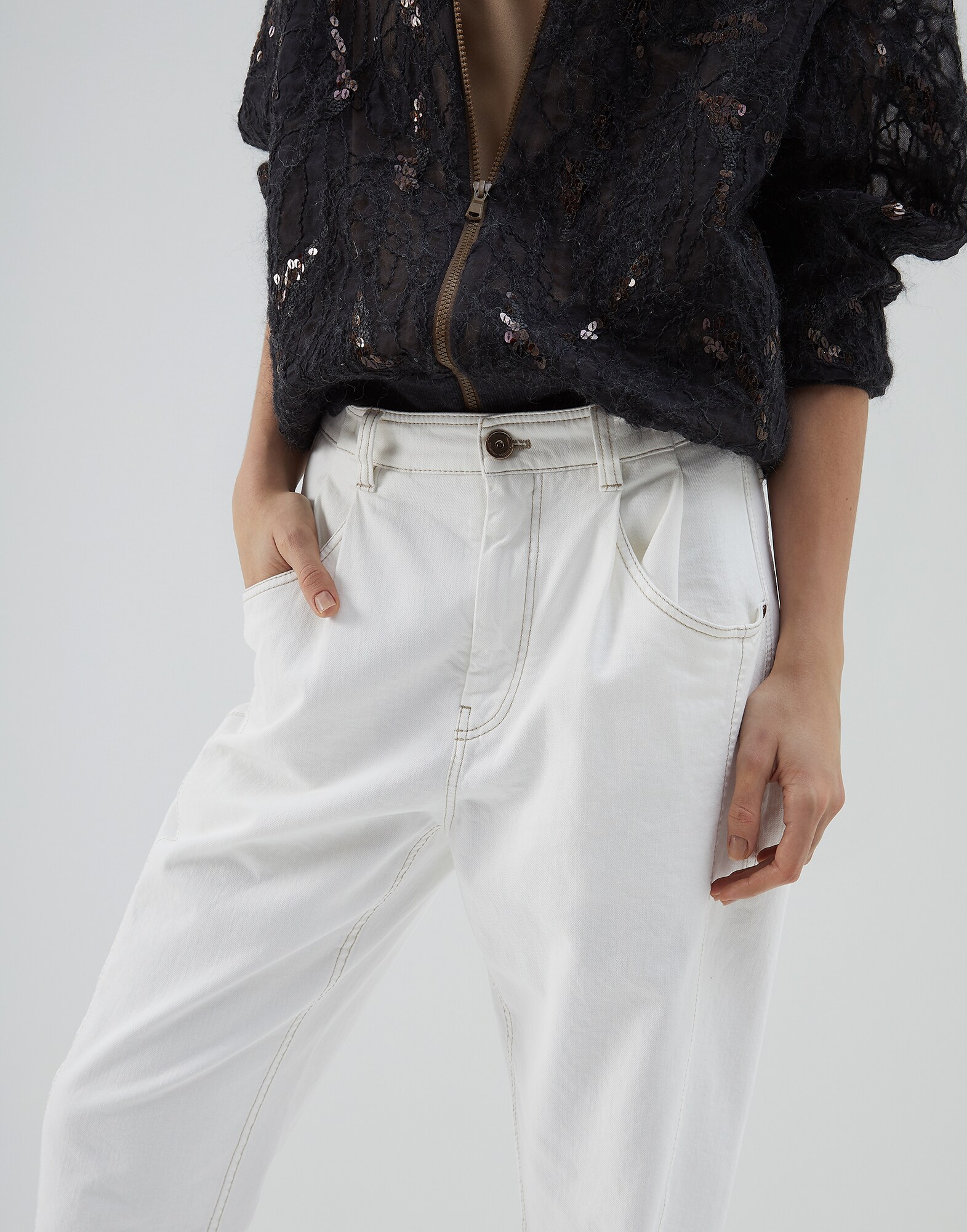 Denim Trousers White Woman 2 - Brunello Cucinelli