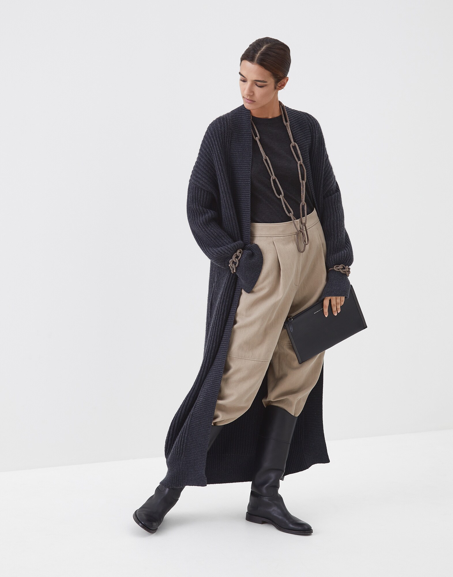 Crewneck Sweater Anthracite Woman 3 - Brunello Cucinelli