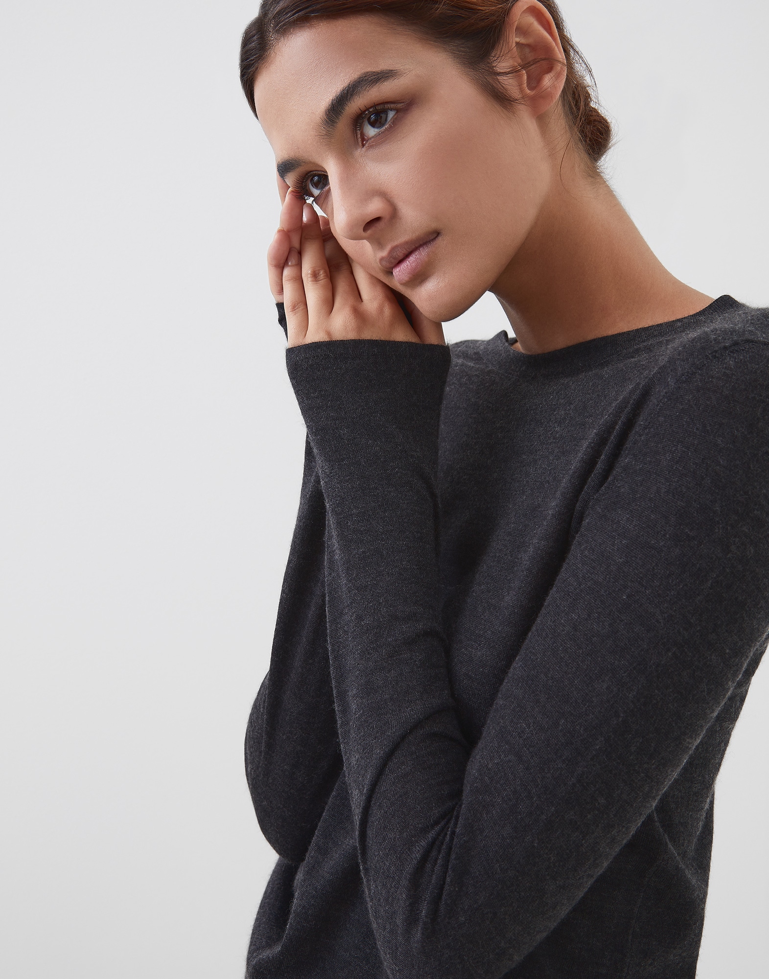 Crewneck Sweater Anthracite Woman 2 - Brunello Cucinelli