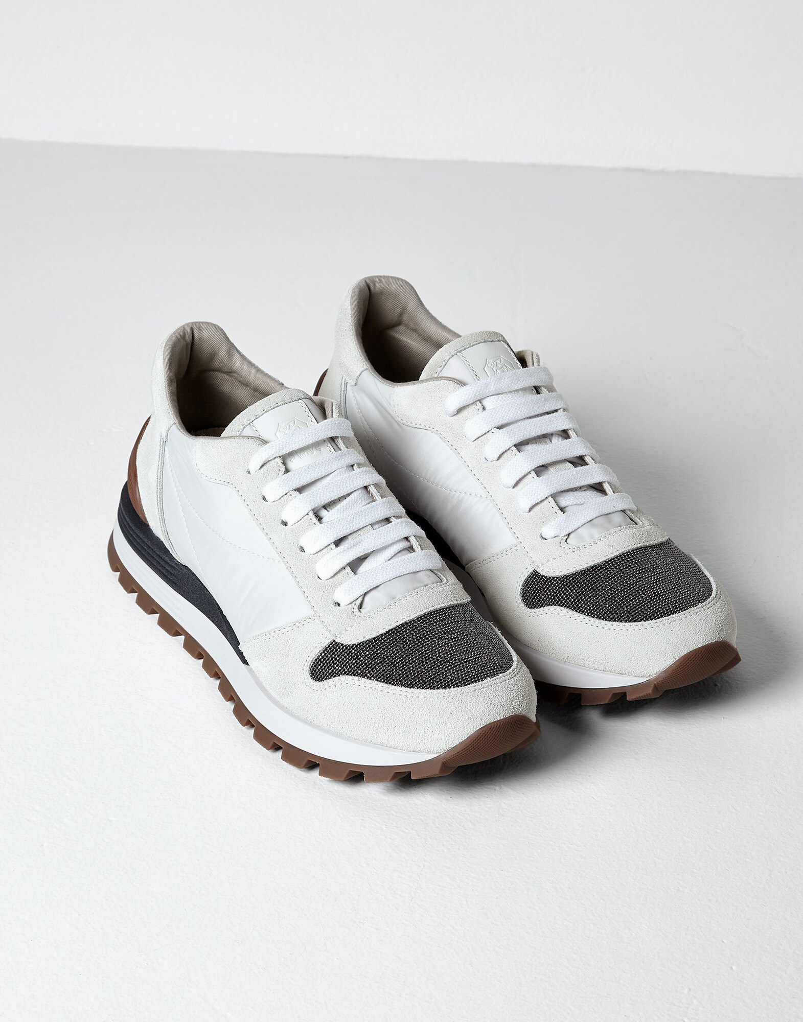Fabric and suede sneakers White Woman - Brunello Cucinelli