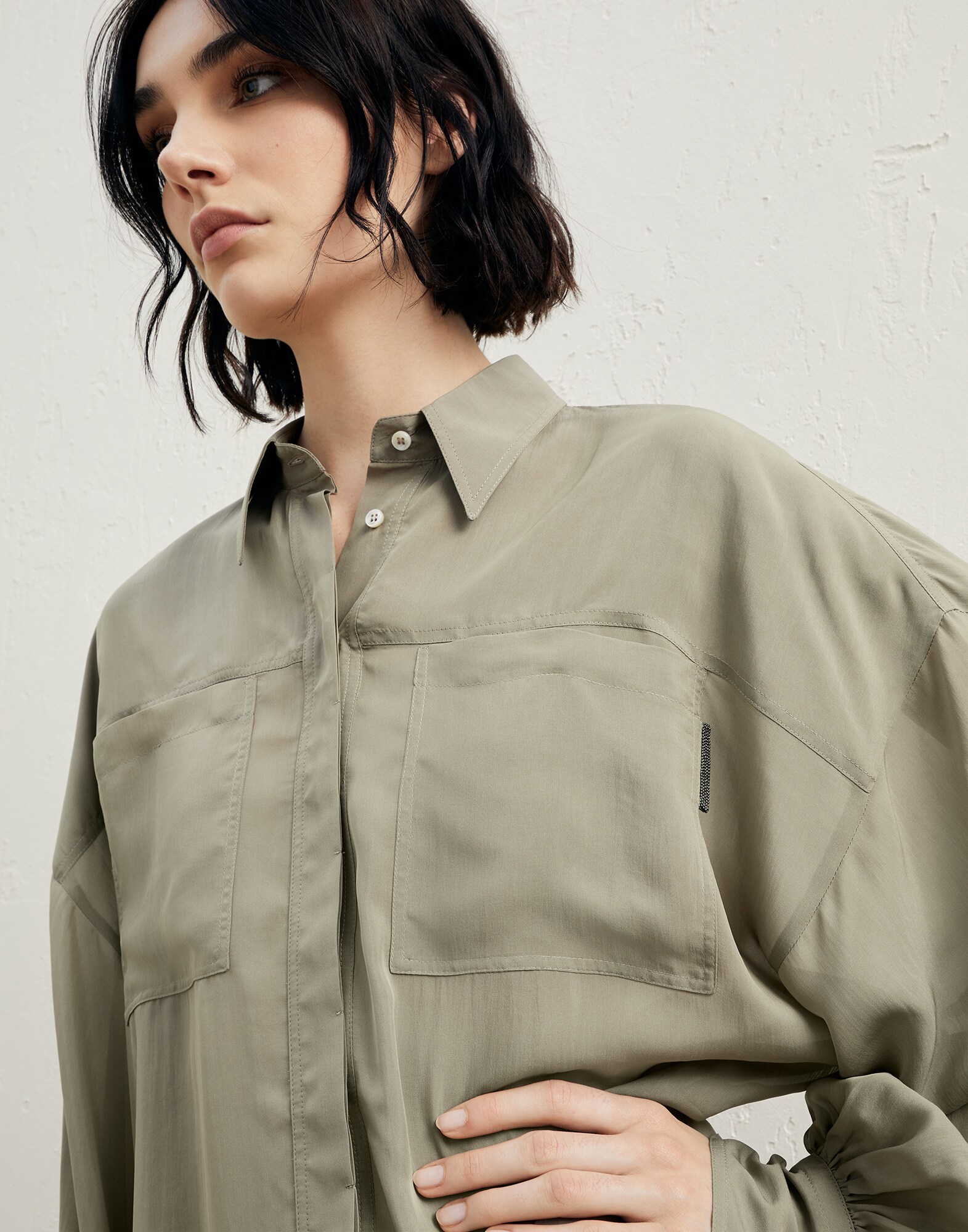 Organza shirt Khaki Woman - Brunello Cucinelli