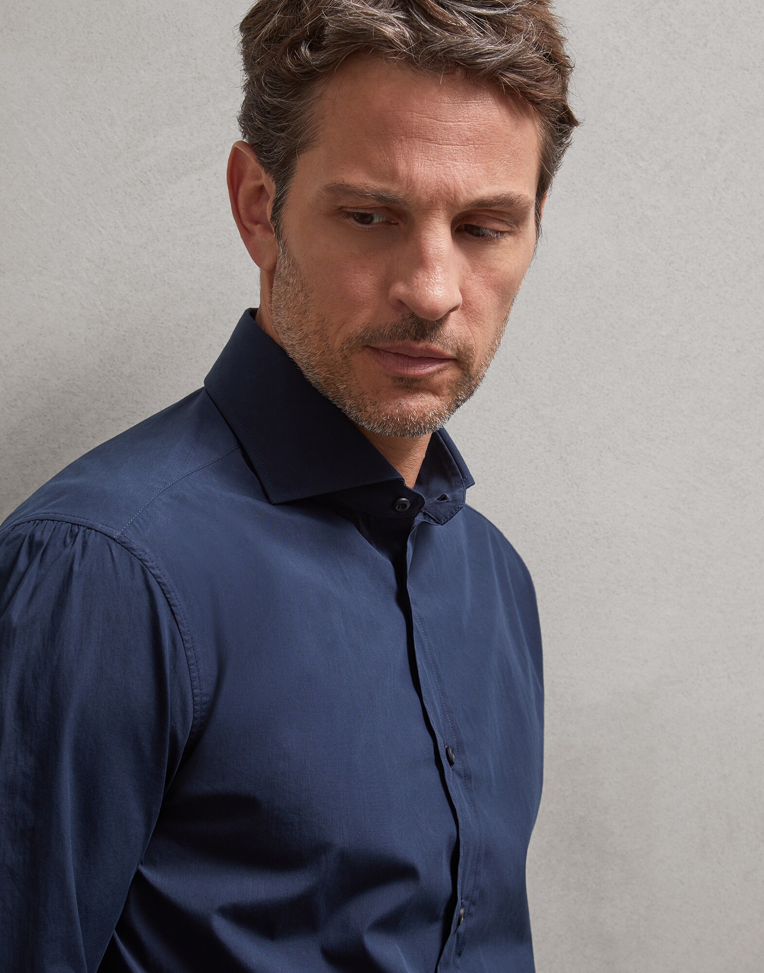 French Collar Shirt Navy Blue Man 0 - Brunello Cucinelli