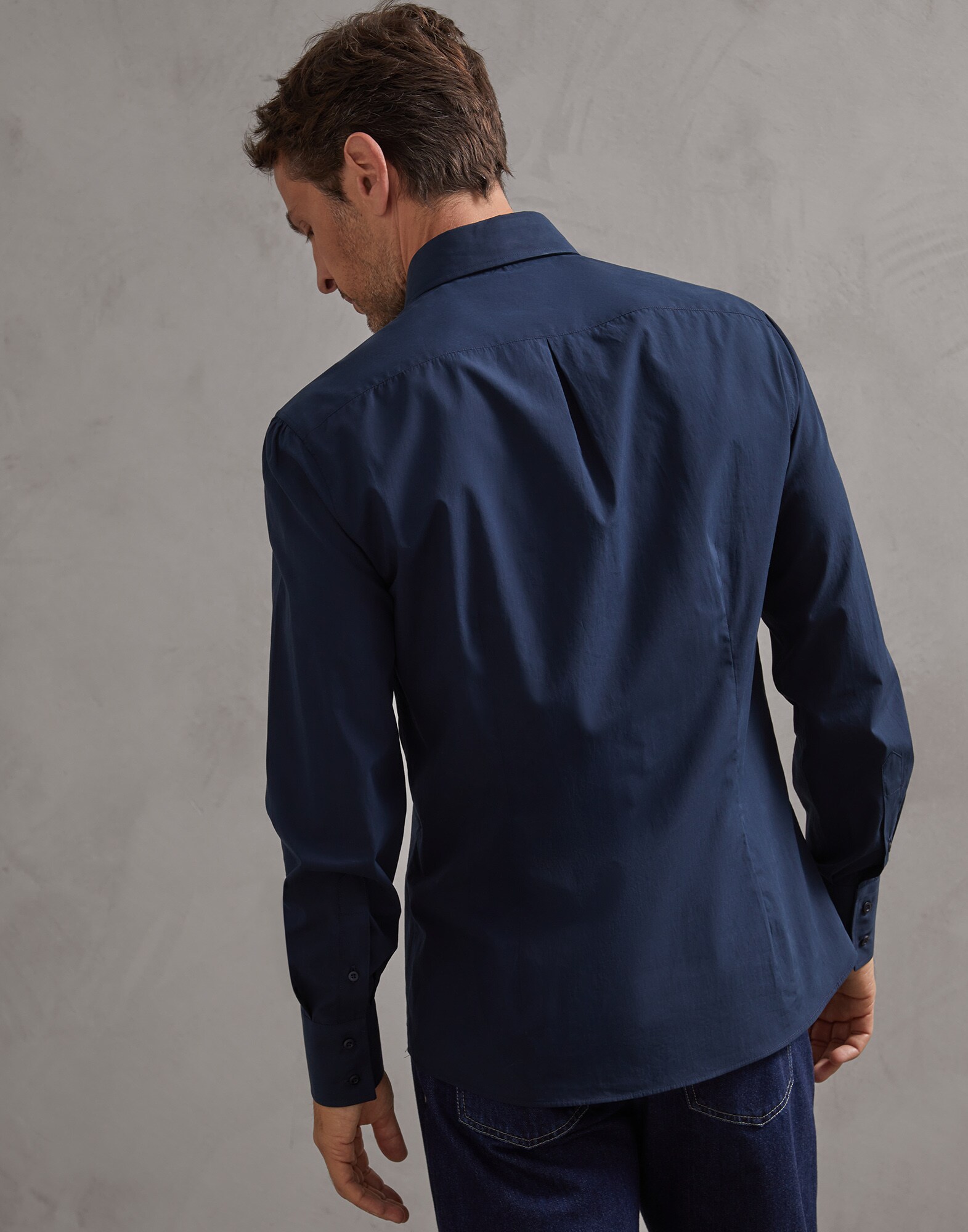 French Collar Shirt Navy Blue Man 2 - Brunello Cucinelli