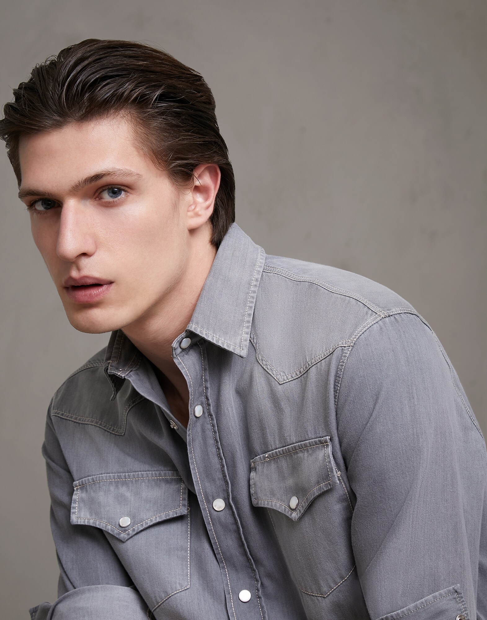 Casual Shirt Grey Denim Man 3 - Brunello Cucinelli